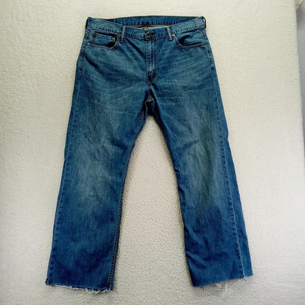 Levi Strauss 569 Mens Blue Wash Denim Jeans W 36 L‎ 31 Relaxed Fit Raw Hem (Cut)